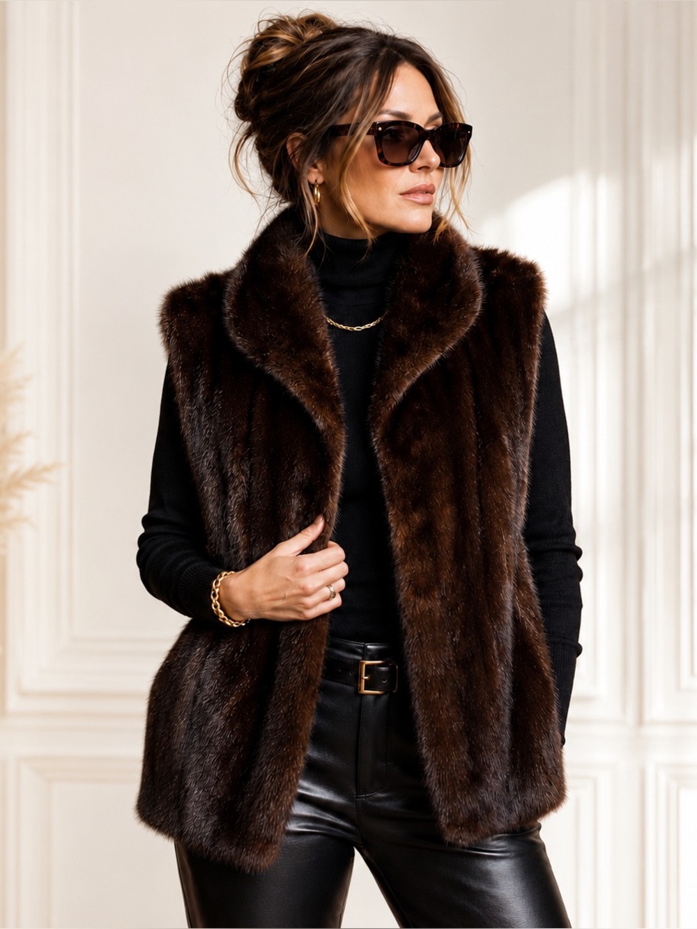 Vintage Women’s Sz Large Genuine Mink Fur Vest Brown Mob Wife Old Money Luxury